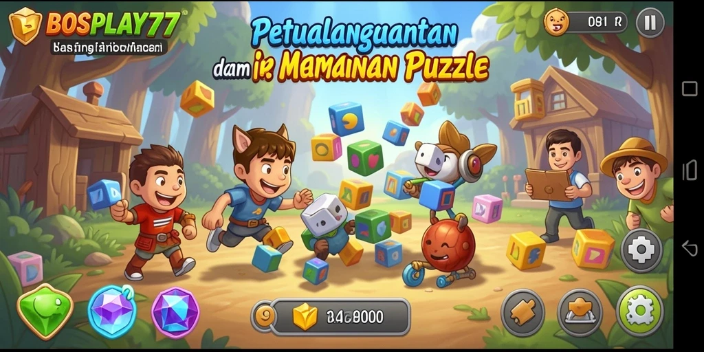 Tampilan gameplay menyusun puzzle yang seru dan berwarna-warni di BOSPLAY77.