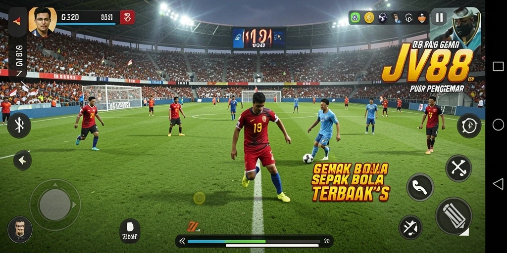 Screenshot JV88 menunjukkan aksi intens dalam permainan sepak bola.
